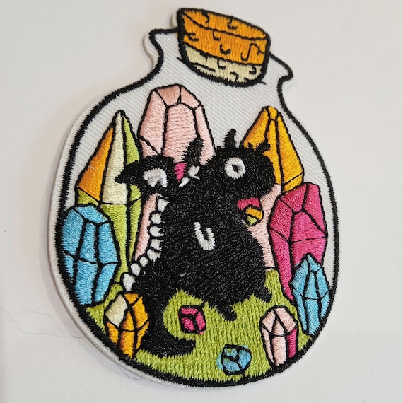 embroidered iron-on patch magic bottle baby dragon