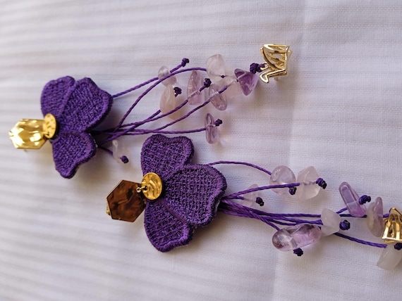purple lace drop earrings