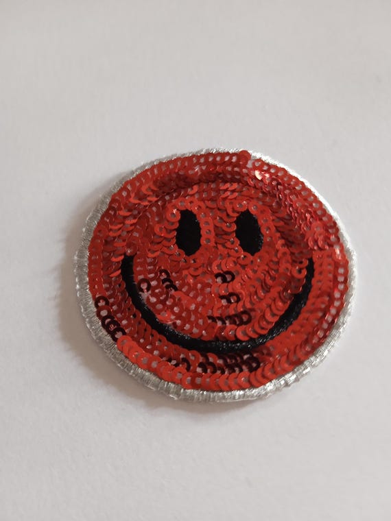 red emoji hand embroidered patch