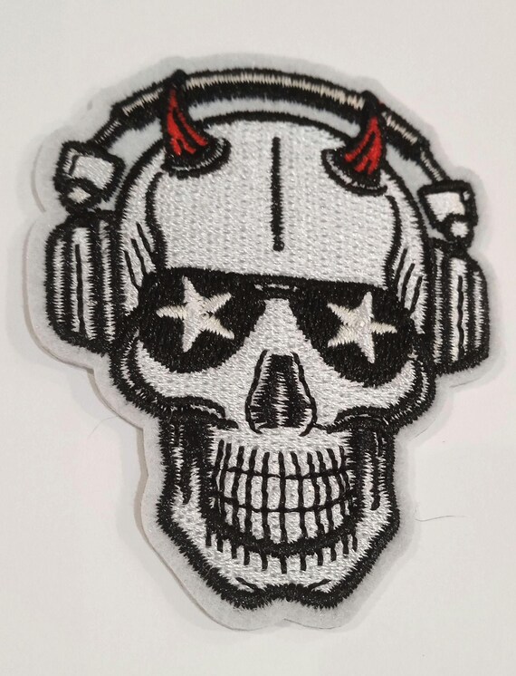 rock n' roll skull embroidered patch