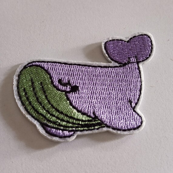 purple whale embroidered patch to sew or stick on