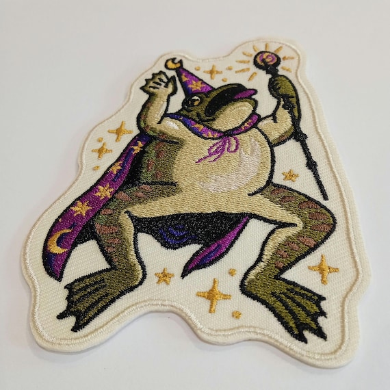 iron-on embroidered toad wizard patch