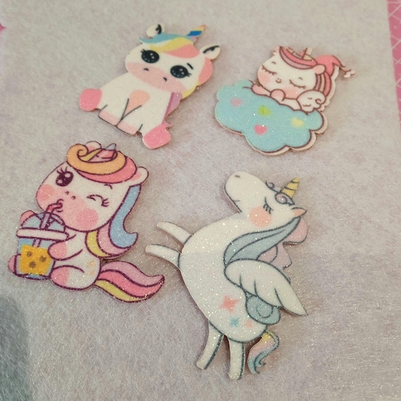 embroidered patch embroidered badge set of four small glittery unicorns iron-on