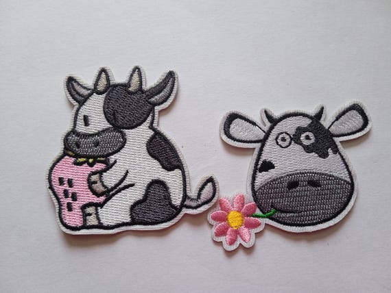 set of two iron-on cows embroidered patch embroidered badge