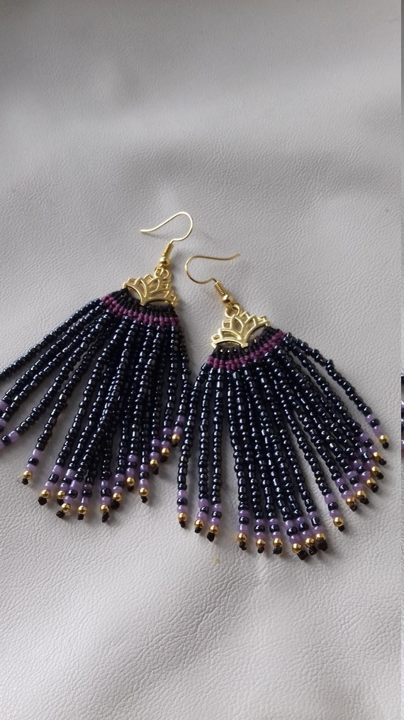 micro macramé and pearl fringe earrings