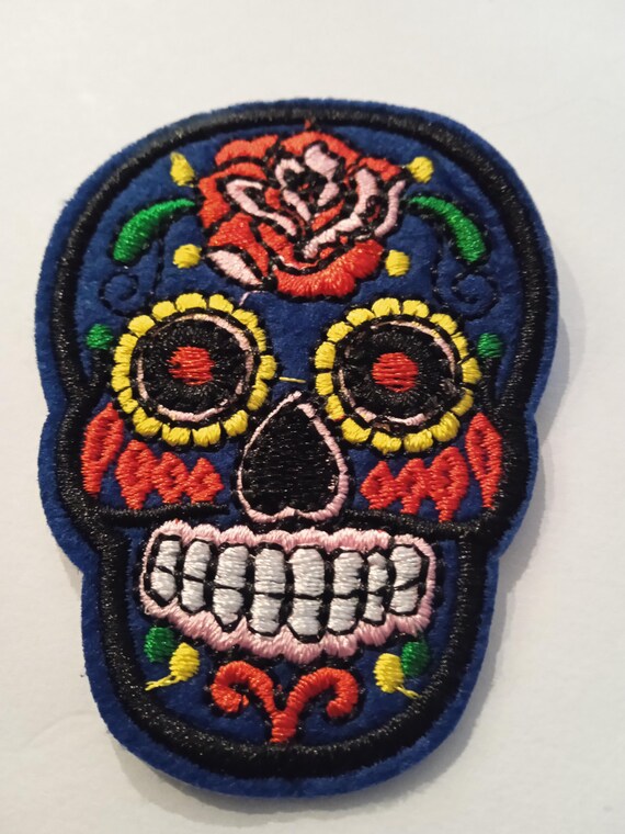 Mexican skull embroidered iron-on patch