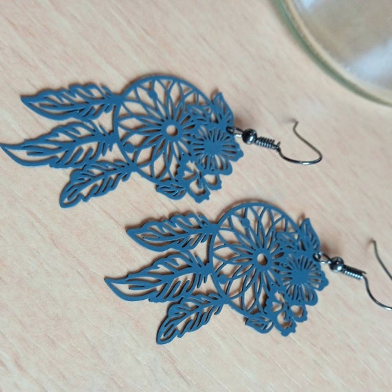 Gray blue dream catcher earrings