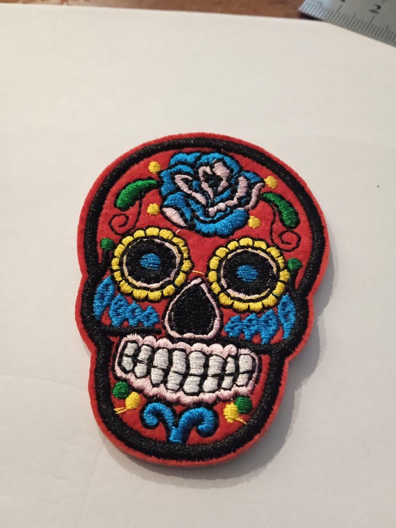 Mexican skull embroidered iron-on patch