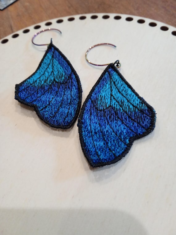 embroidered butterfly wings earrings
