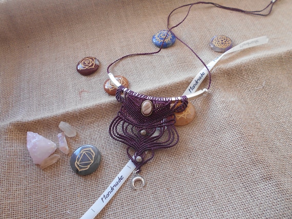 Mokaite jasper and micro macramé breastplate