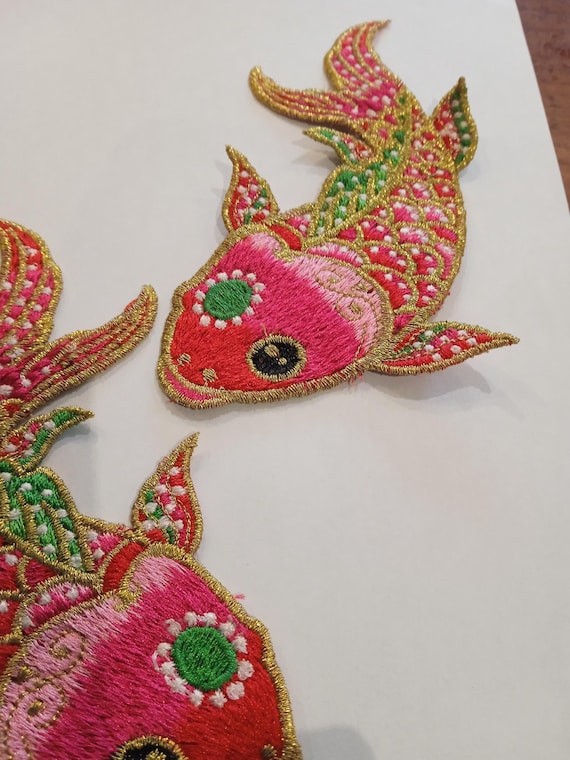 iron-on embroidered patch of Japanese fish XXL
