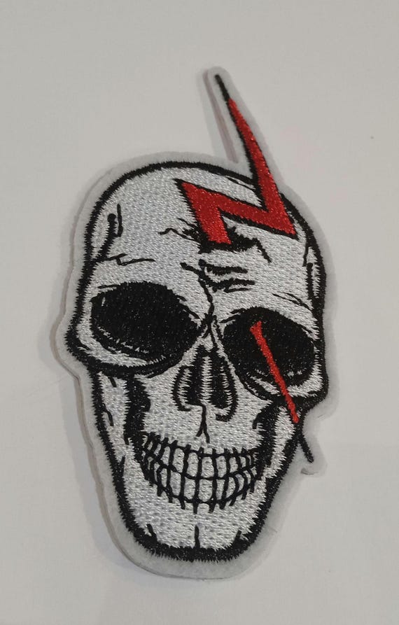 rock n' roll skull embroidered patch