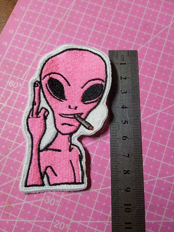alien rebel iron-on patch to stick on or sew on