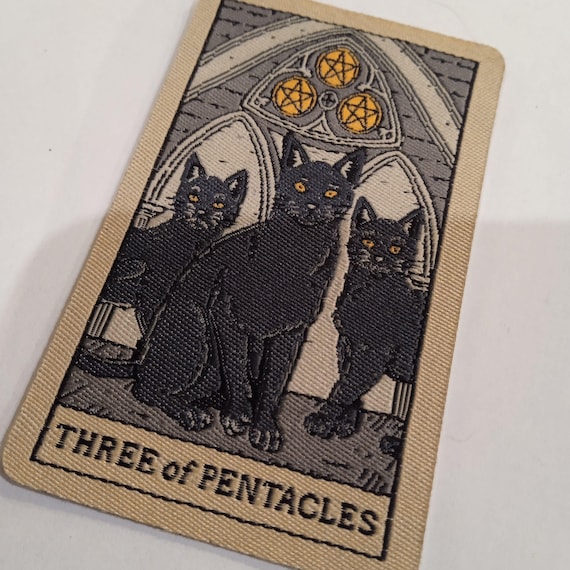 cat patch embroidered badge tarot card three of pentacles iron-on