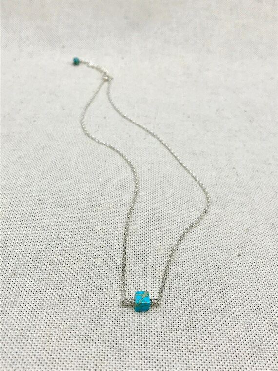 Silver and turquoise cube necklace