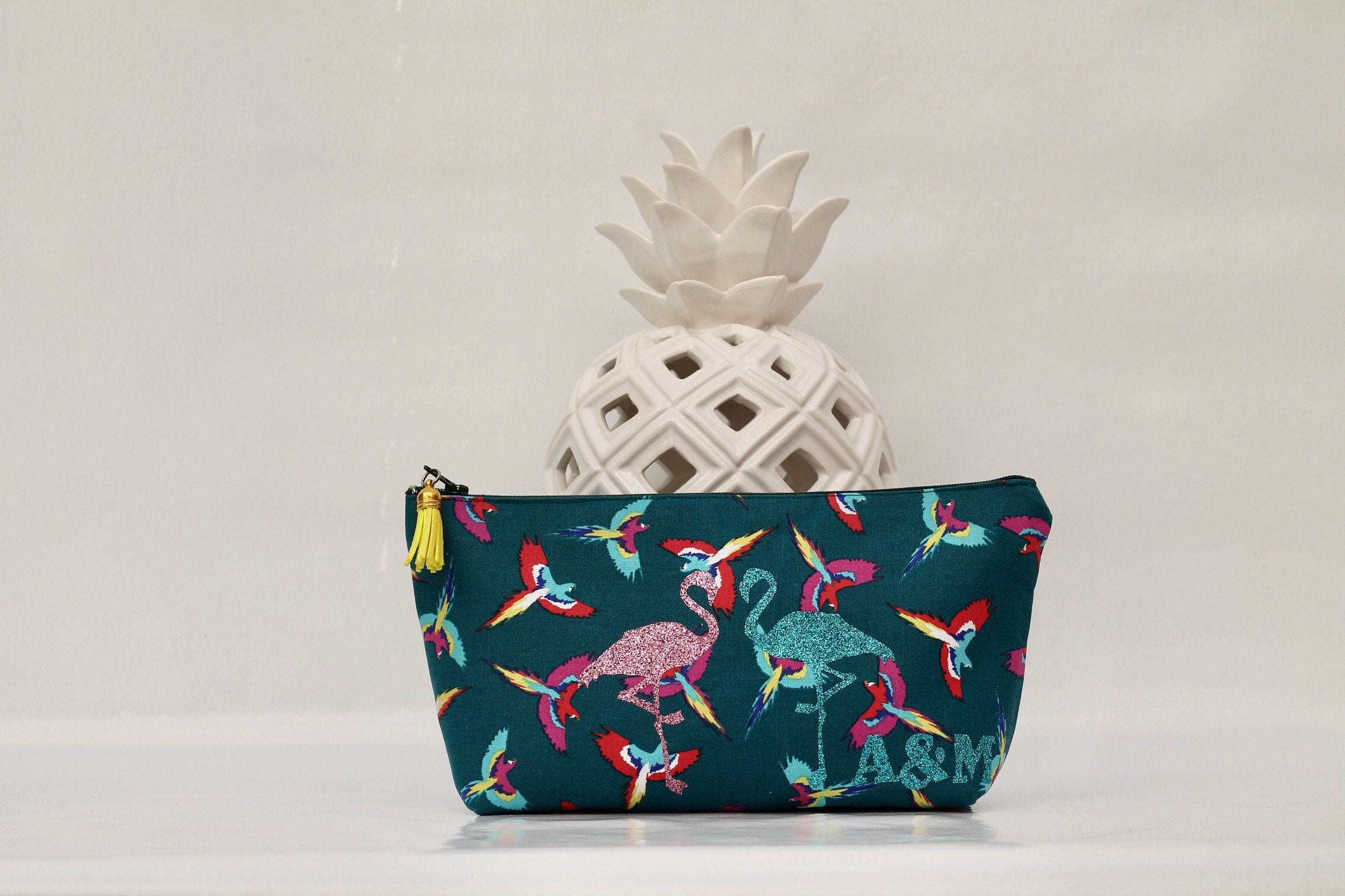 Trousse Turquoise Perroquet Flamingo