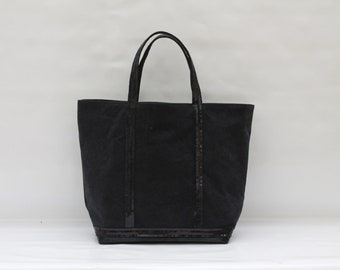 Bag in washed cotton canvas VB Black with sequin VB black