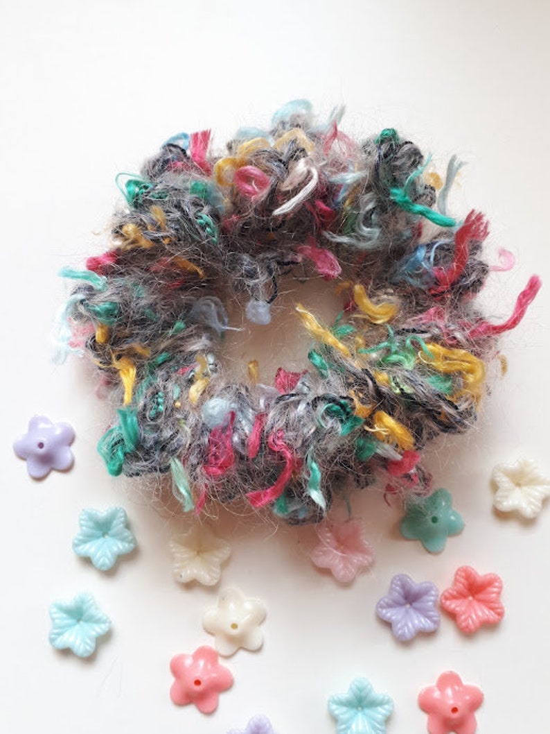 Textured bouclé scrunchies Winter hair tie Wedding Volumetric hair tie image 1