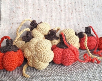 Handmade Yarn Handmade Pumpkins for Autumn Halloween Photo Props Mantle Decoration Crocheted pumpkin in orange and beige cotton yarn.