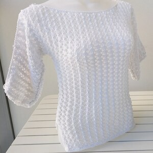 White Crochet Blouse | Handmade Cotton Top | Button Sleeve Details