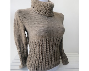 Brown Cable Knit Turtleneck Sweater