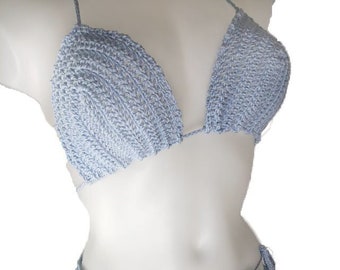 Blue Bikini Set of 3 Items: Bikini Top, Bottom and Bikini Cover Up