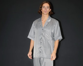 Men stripe Personalized Silk satin Pajama, Gift for him, Man personalized pajama, Men pajama with pants, Christmas gift or man