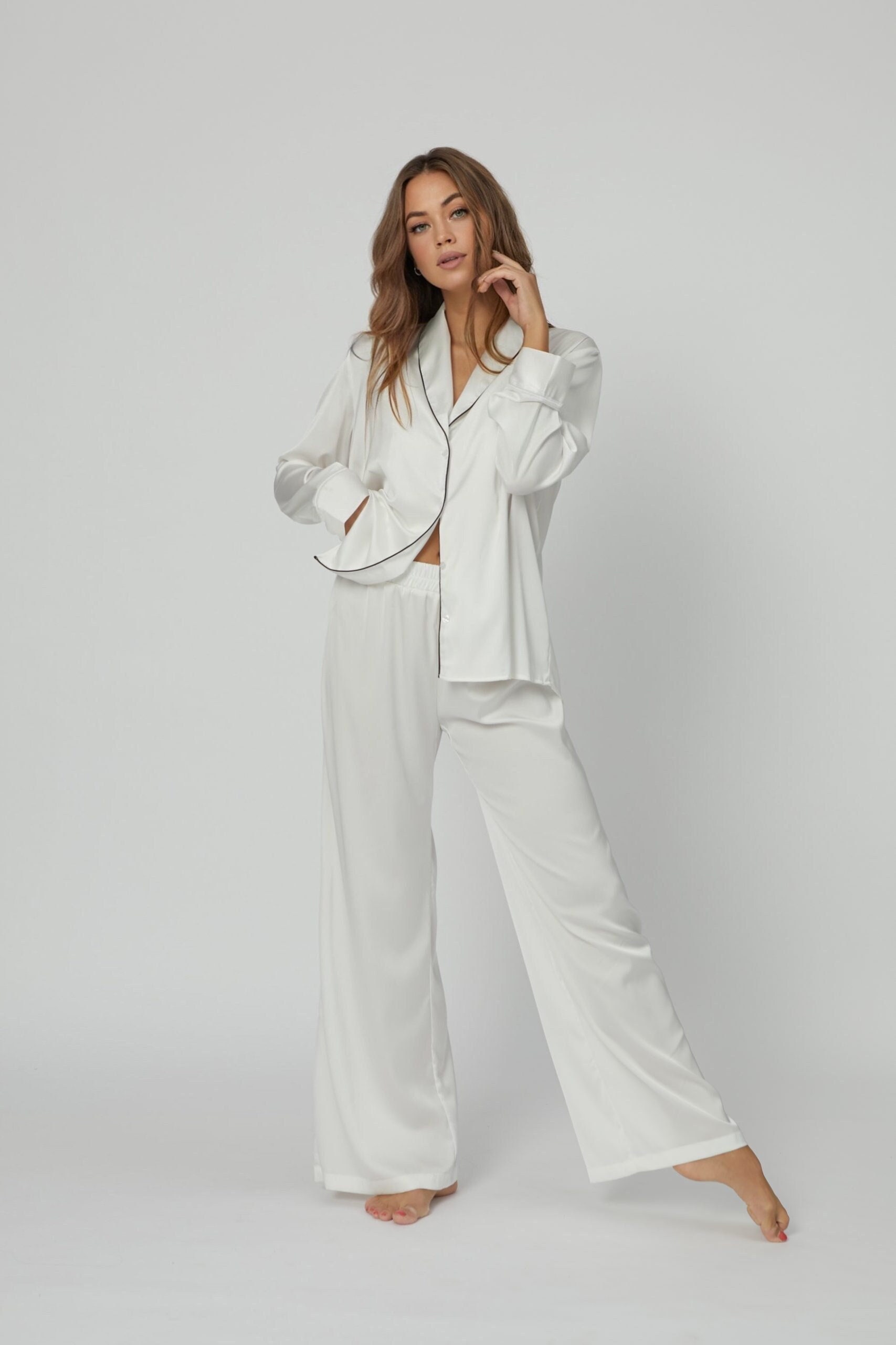 pyjama satin de soie blanc BRIDE - AMIRAL