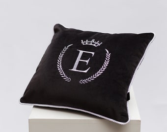 Black Velvet Luxury Personalized Pillow Case Pillow Cover, Monogram pillow case