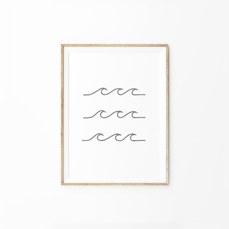 Waves Printable Wall Art, Black and White Printable Wall Art, Seaside