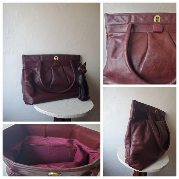 80s Etienne Aigner leather tote / shoulder bag burgundy oxblood vintage large purse