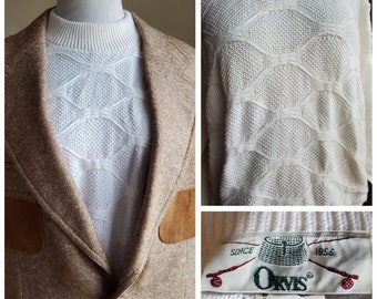 90s Orvis Sweater / Made in USA / vintage unisex white structured honeycomb cable acrylic mens womens