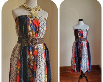 Hippie Patchwork Strapless or Maxi / handmade quilt skirt / vintage  prairie cotton lace velvet  blue red white made in usa