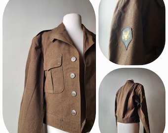 50er Jahre Wolle Armee Jacke senfgelb olivgrün oliv 40er oliv grün unisex strickjacke braun khaki