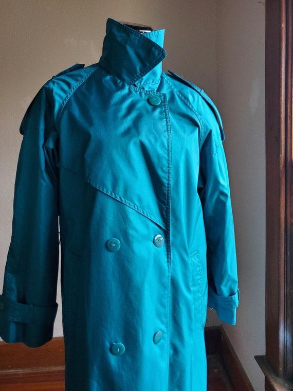 90s teal trench rain coat / Iridescent nan eliot … - image 7