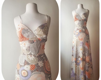70s Boho Maxi Dress print xs Ladies Frock vtg cottagecore cottage