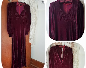 Vintage Handmade Velvet XXS plum long dress dark purple formal goblincore dark academia romantic valentine gift date