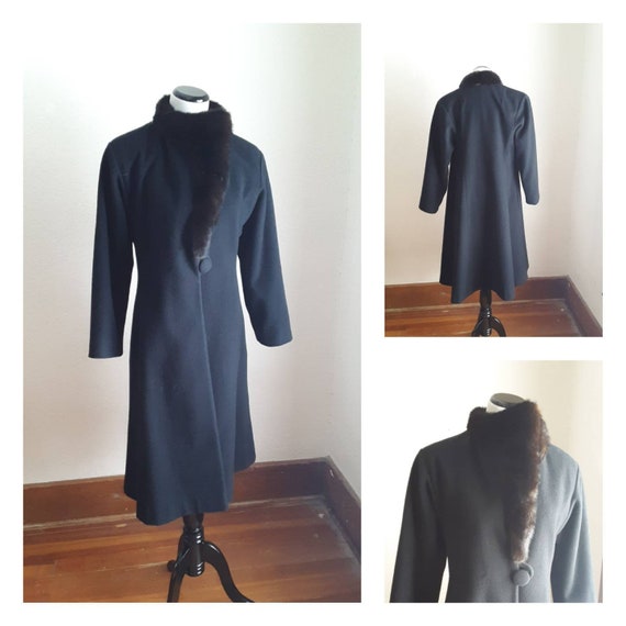 Vtg Black fur collar Coat /ladies wool retro Boho… - image 1