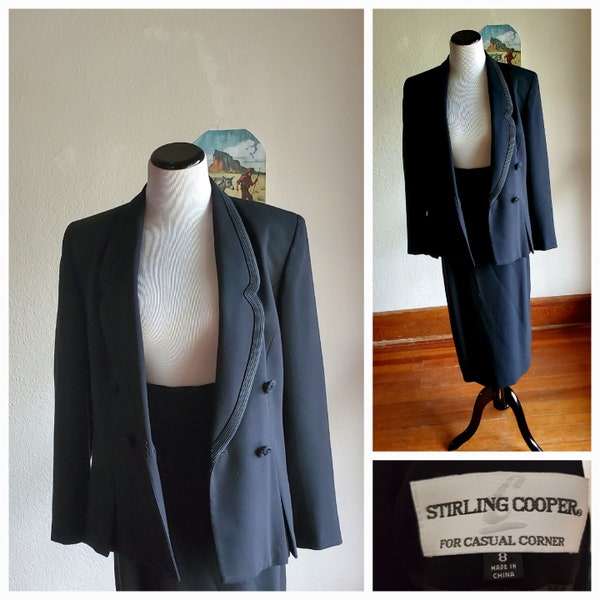 Vintage Black 90s Minimal ladies Small medium black suit all occasion maxi skirt