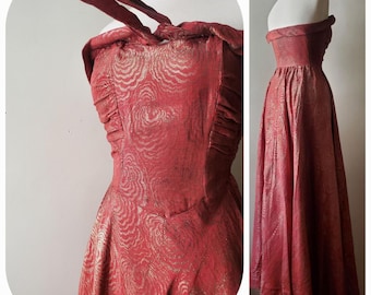 50s Pin-up strapless midi dress xs coral pink gold vintage mcm classic cocktail marilyn monroe