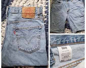Pantalones cortos Levi's 505 estilo Y2K, desteñidos, talla 34 de cintura, 8 de entrepierna, corte regular, fabricados en EE. UU.