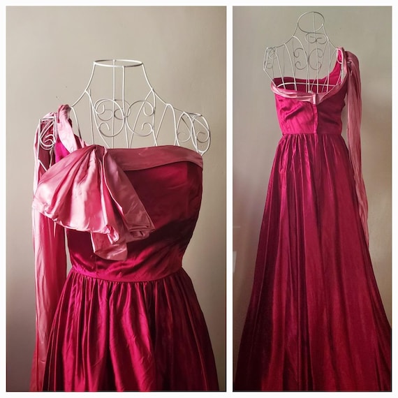 Vtg One Shoulder XS Burgundy Satin Floor Dress Formal Vintage Ladies Frock  Vintage Holiday Xmas Sabrina Carpenter - Etsy