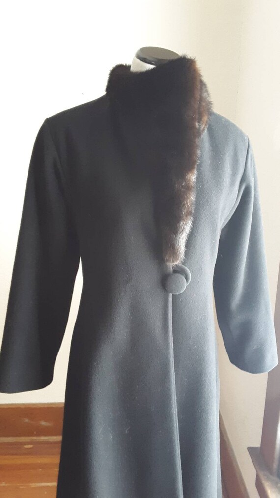 Vtg Black fur collar Coat /ladies wool retro Boho… - image 6