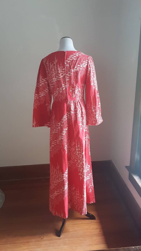 1970s Asian Boho Dress / Red flower child hippie … - image 5