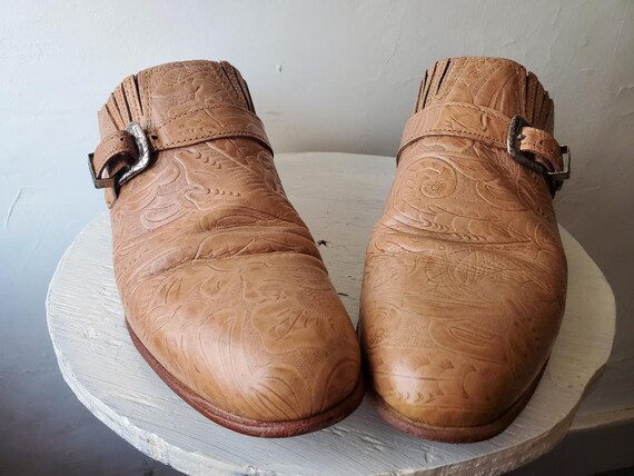 Justin Monk Shoes / Embossed Leather Tooled leath… - image 8