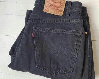 90s Levis 550 black jeans /gender neutral unisex/ 37" waist red tab 28" inseam / made in USA/ high rise vintage