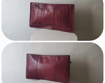 80s Burgundy Leather Clutch small bermans purse dark wine