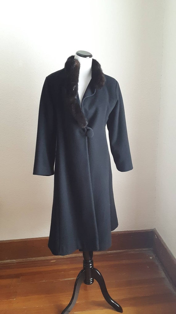 Vtg Black fur collar Coat /ladies wool retro Boho… - image 9