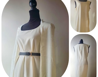 Vestido tubo minimalista color marfil de los años 90, 16, forrado, blanco, sin mangas, clásico, preppy, vintage
