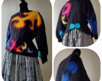 Suéter de mezcla de mohair abstracto de los años 90, colorido, para mujer de Nueva Zelanda, talla grande